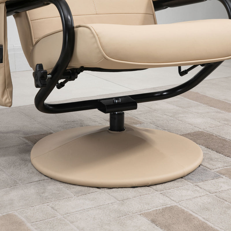 Poltrona de Massagem Elétrica com Banco para Apoiar os Pés Poltrona Relax Giratório Reclinável em até 145° com Controle Remoto e 10 Zonas de Massagem Estofado em PU 77x84x95cm Bege