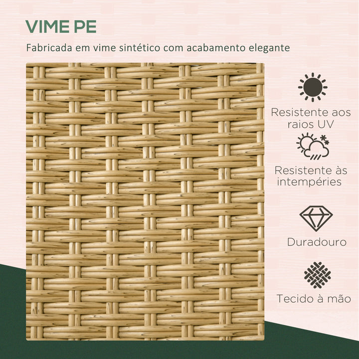 Conjunto de Móveis de Vime PE Conjunto de Refeição 7 Peças Mesa com Tampa de Vidro e 6 Cadeiras Empilháveis com Almofadas para Varanda Pátio Areia e Bege