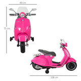 Mota elétrica Vespa para crianças acima de 3 anos com Faróis Música e 2 Rodas Auxiliares 108x49x75 cm Rosa