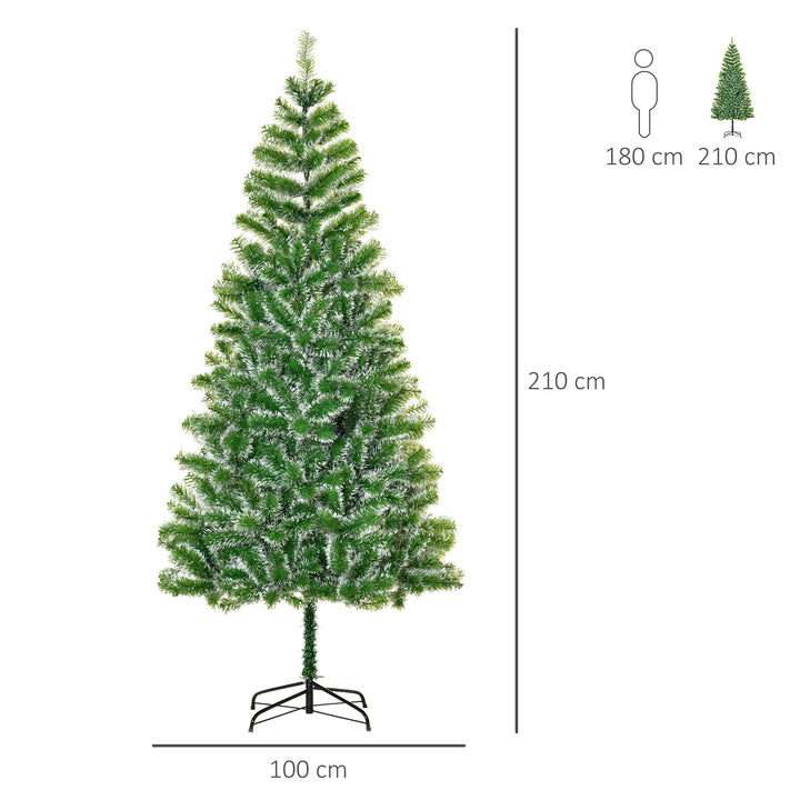 Árvore de Natal Artificial 210cm com 968 Ramos e Suporte de Metal Árvore de Natal para Decoração de Interior Sala de Estar Festas Ø100x210 cm Verde