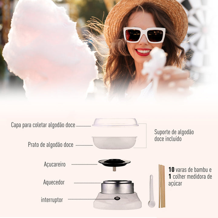 Máquina de Fazer Algodão Doce Branco Alumínio 27x26x18cm
