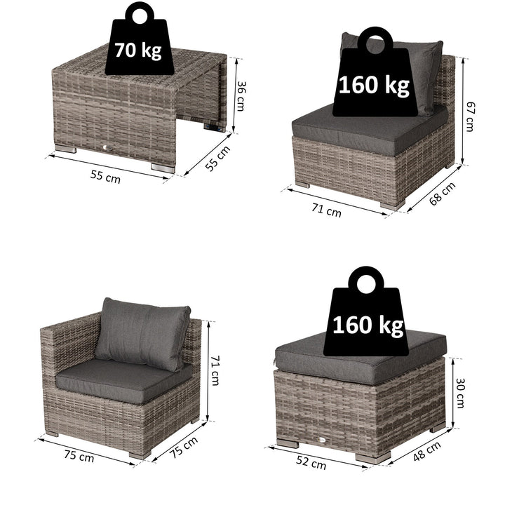 Conjunto de 8 peças de sofás de vime com mesa de café e apoio para pés