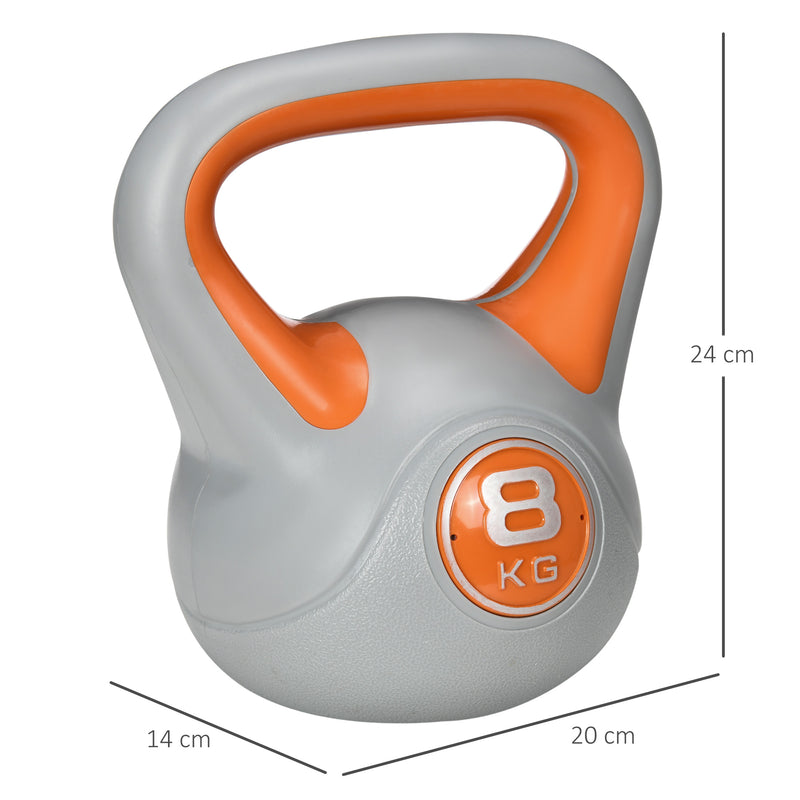 Kettlebell 8kg Peso Russo com Revestimento de PU e Enchimento de Areia para Treinamento em Casa Ginásio 20x14x24cm Laranja e Cinza