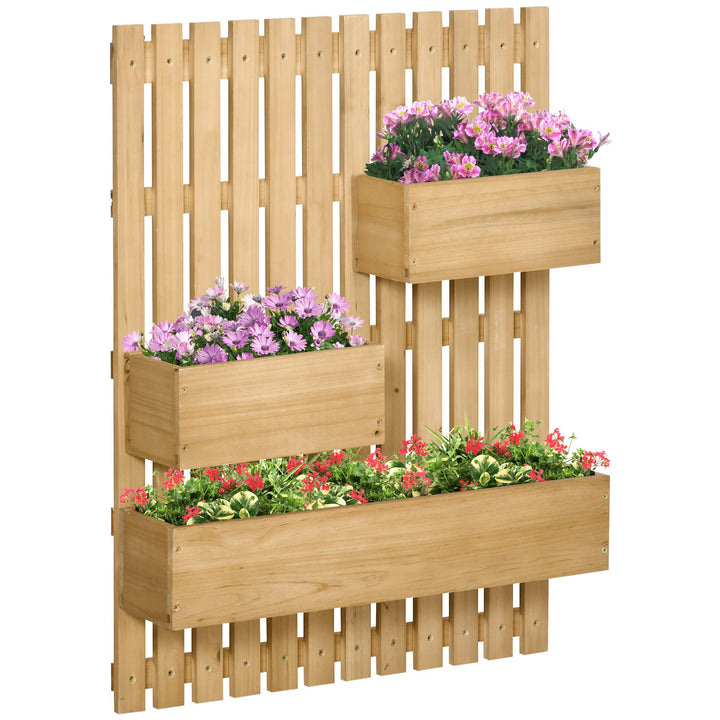 Floreira de Parede com Treliça Floreira Vertical de Madeira com 4 Vasos Móveis e Orifício de Drenagem para Jardim Varanda Pátio 60x16x80 cm Madeira