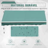 Toldo de Alumínio Manual Dobrável 395x245 cm com Manivela para Varanda Pátio Jardim e Terraço Tecido de Poliéster 280g m² - Verde Escuro