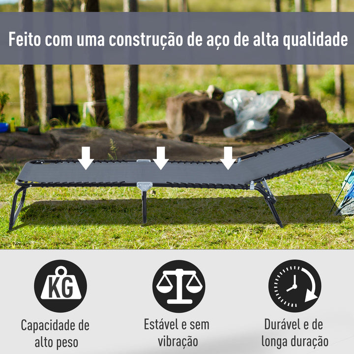 Espreguiçadeira dobrável reclinável e ajustável 3 posições para jardim com sistema de laço Estrutura de Aço 197x58x76 cm cinza