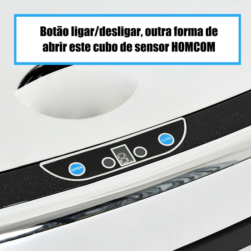 Balde de Lixo Inteligente de Aço Inoxidável 68L com Sensor Infravermelho de Abertura Automática e Contato Manual para Cozinha Dormitório Casa de banho 40,5x29,578cm Prata