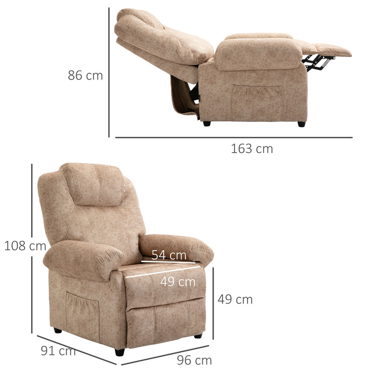 Poltrona Relax Reclinável Poltrona para Sala de Estar com Apoio para os Pés Retrátil Encosto Alto Bolso Lateral Acolchoado Grosso 96x91x108cm Bege