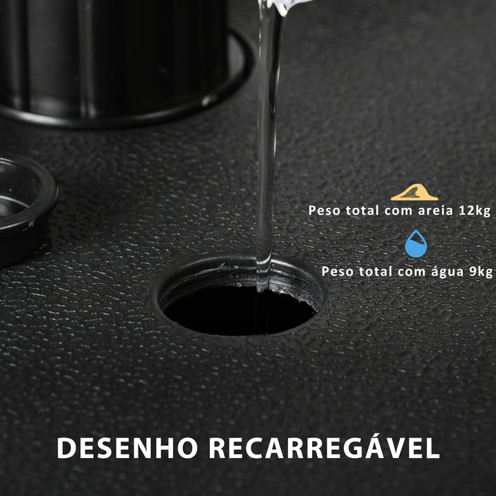 Base para Chapéu de Sol de Jardim Suporte para Chapéu de Sol Quadrada Peso 1kg Mastro até Ø32-38 mm Preenchível de Areia 12kg e Água 9L 38x38x12cm Preto