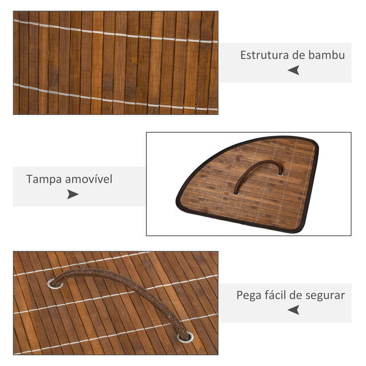 Cesto de Roupa de Bambu Capacidade de 55L Cesto para Roupa Suja em Forma de Leque com Tampa e Bolsa Amovível 38x38x57cm Marrom