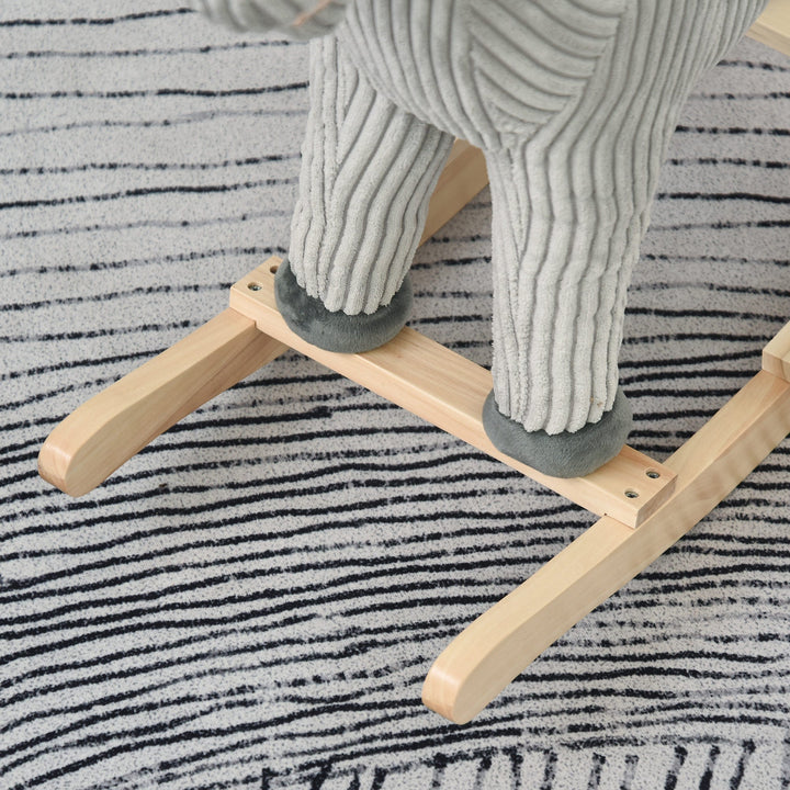 Baloiço Infantil de Cavalo para Crianças acima de 3 Anos Baloiço de Pelúcia com Sons de Relinchos e Galopes e Base de Madeira 73x35x64cm Azul e Cinza