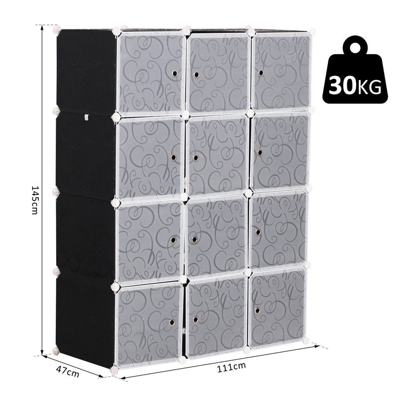 Armário modular de plástico 12 Cubos com Portas para Armazenamento de Roupas Armário Organizador para Brinquedos 111x47x145cm