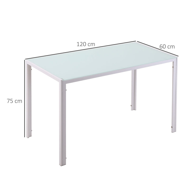 Mesa Sala de Jantar de Cristal Mesa Retangular para 4-6 pessoas com Pés de Metal Multifuncional para Cozinha 120x60x75cm Branco