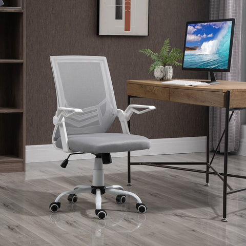 Cadeira de Escritório Ergonômica Giratória com Altura Ajustável Apoio para os Braços Dobrável Suporte Lombar e Encosto Transpirável 62,5x55x94-104cm Cinza