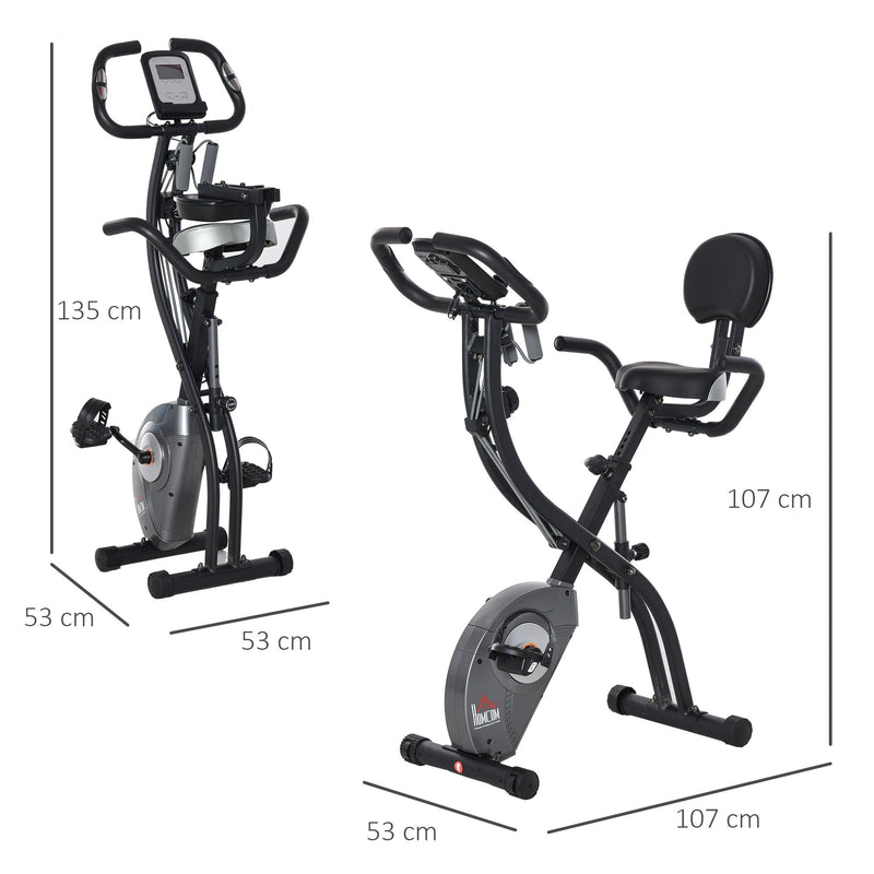 Bicicleta Estática Dobrável com Volante de Inércia de 1,5kg Sensor de Pulso Tela LCD Resistência Ajustável em 8 Níveis e Assento Regulável 107x53x107cm Preto