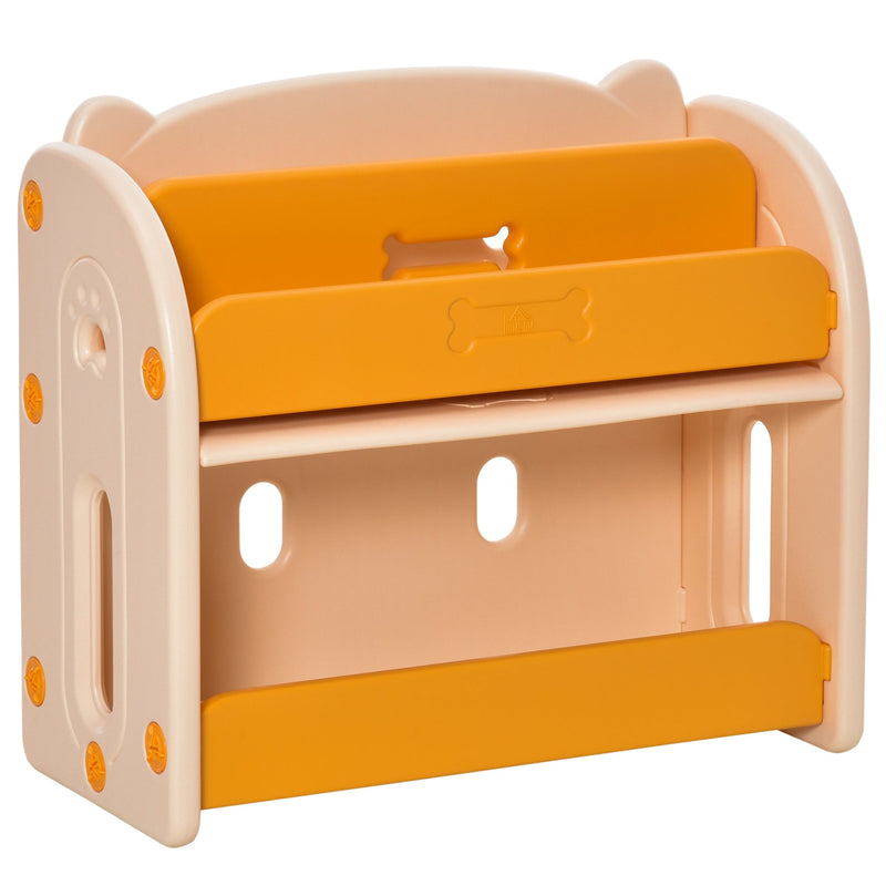 Estante Infantil de Brinquedos e Livros para Crianças com 2 Prateleiras e Caixa de Armazenamento com Tampa Dobrável para Habitação Infantil 70x33x62,5cm Amarelo