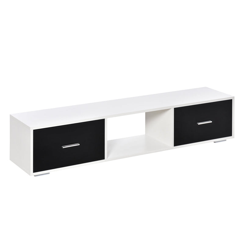 Móvel de TV para Televisores de até 60" Móvel de Sala de Estar Moderno com 2 Gavetas e Compartimento Aberto 140x30x32cm Branco e Preto