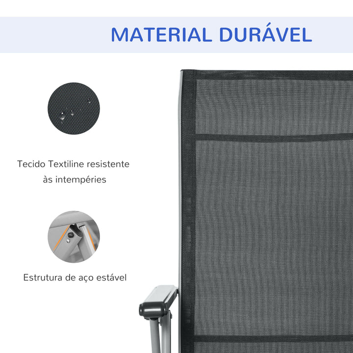 Espreguiçadeira dobrável para jardim Cadeira ajustável de 10 posições com encosto alto e apoio para pés Carga máx. 150 kg 78x58x110 cm Preto