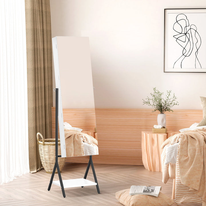 Joalheiro de Pé com Ângulo Ajustável Joalheiro de Corpo Inteiro com Prateleira Inferior Fechadura Magnética Suportes para Joias 47x36x157cm Branco e Preto