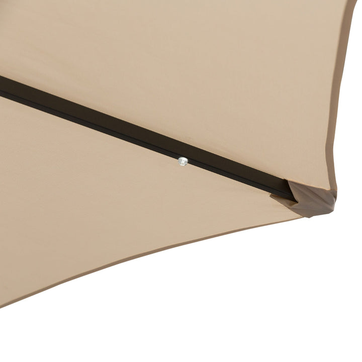 Chapéu de Sol de Jardim Ø270x240cm com 24 Luzes LED Solar Mecanismo de Inclinação Manivela e Mastro Desmontável de Metal para Terraço Piscina Pátio Creme