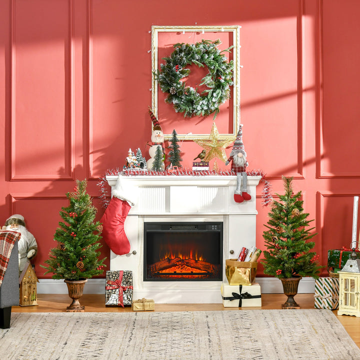 Conjunto de 2 Árvores de Natal Artificial 90cm com Vaso Ignífugo com 110 Ramos 70 Bagas 8 Pinhas e Folhas de PVC Decoração de Natal para Interiores Verde