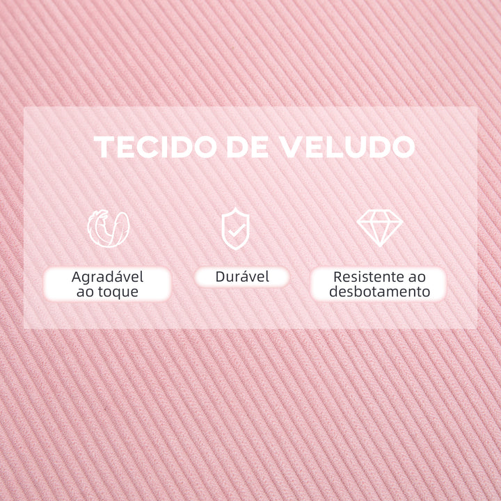 Poltrona Relax com Apoio para os Pés Poltrona Reclinável com Encosto Ajustável Estofada em Veludo Estrutura de Aço e Almofadas para Sala de Estar Dormitório 68x91,5x88cm Rosa