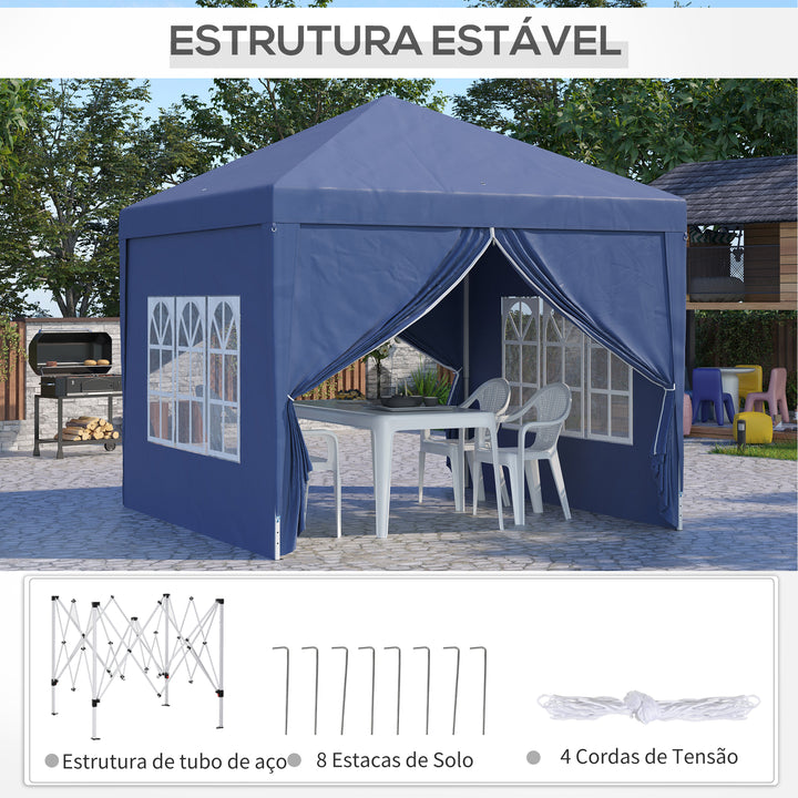 Tenda de Jardim com Paredes Laterais Amovíveis Janelas Porta com Zíper e Bolsa de Transporte 295x295x195-258 cm Azul