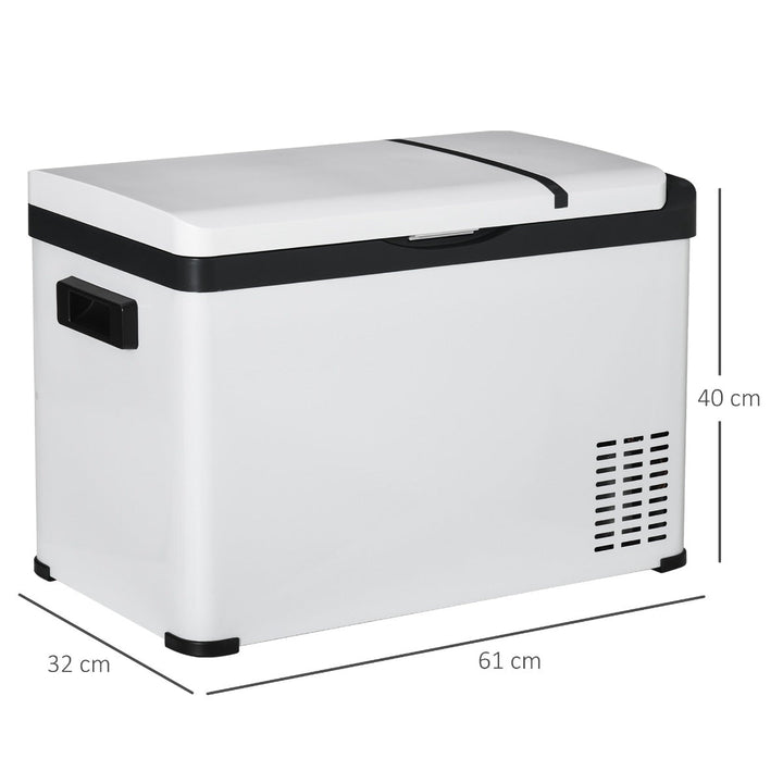 Frigorífico Congelador de Compressor 30L Frigorífico Portátil de Carro CC 12V/24V e CA 110-240V até -22 ? com Tela Tátil e Alças para Barco Caminhão 61x32x40cm Branco
