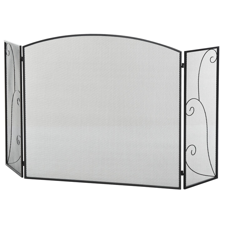 Tela de lareira dobrável com 3 painéis e dobradiças 132,5x76,5 cm preta