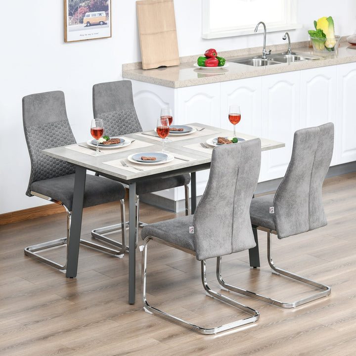 Conjunto de 4 Cadeiras de Sala de Jantar Estofadas em Veludo com Assento Acolchoado e Pés de Metal Cadeiras Cantilever Modernas 45x61x98cm Cinza