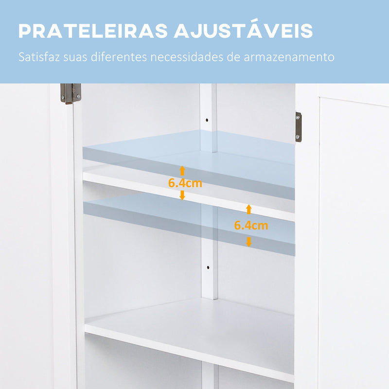 Armário Casa de Banho com 2 Portas e 2 Prateleiras Internas Ajustáveis Móvel Auxiliar de Armazenamento para Sala de Estar Cozinha 60x30x80cm Branco