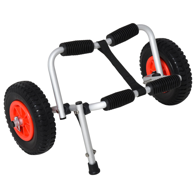 Carrinho de transporte dobrável para caiaque carga 75 kg de alumínio ajuste universal com rodas para barco canoa 57,5x33x24 cm prata