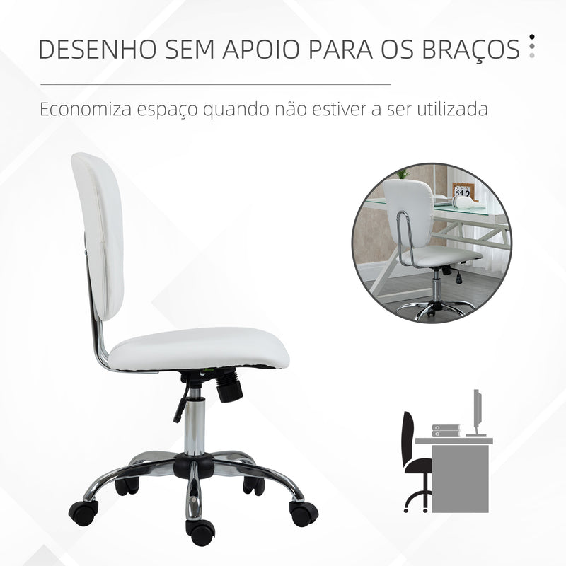 Cadeira de Escritório Cadeira de Escritório Giratória de Couro PU com Altura Ajustável e Função Basculante para Estúdio Dormitório Carga Máxima 120 kg 50x54x87,5-96,5 cm Branco