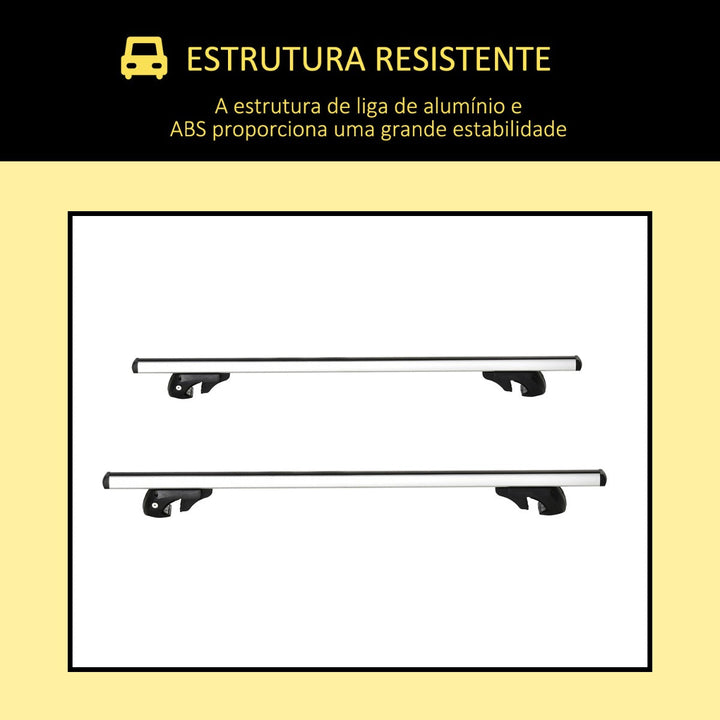 Barras de Tejadilho Universal para Carros Carris de Tejadilho com 125cm Trilho de Alumínio e Chave Carga 75kg Prata