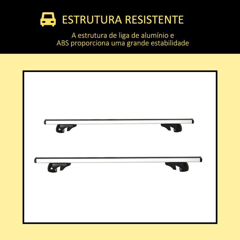 Barras de Tejadilho Universal para Carros Carris de Tejadilho com 125cm Trilho de Alumínio e Chave Carga 75kg Prata