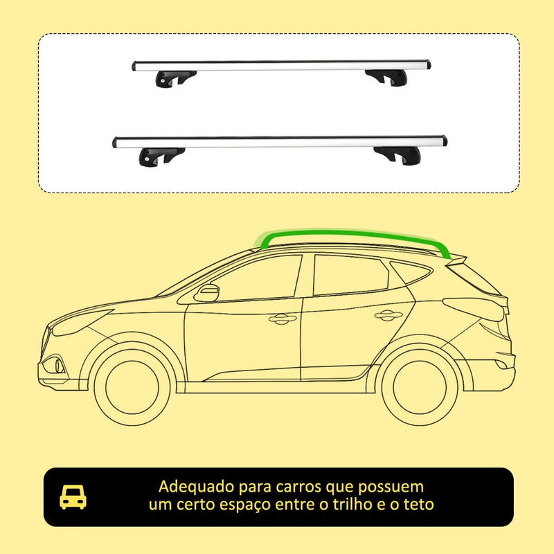 Barras de Tejadilho Universal para Carros Carris de Tejadilho com 135cm Trilho de Alumínio e Chave Carga 75kg Prata