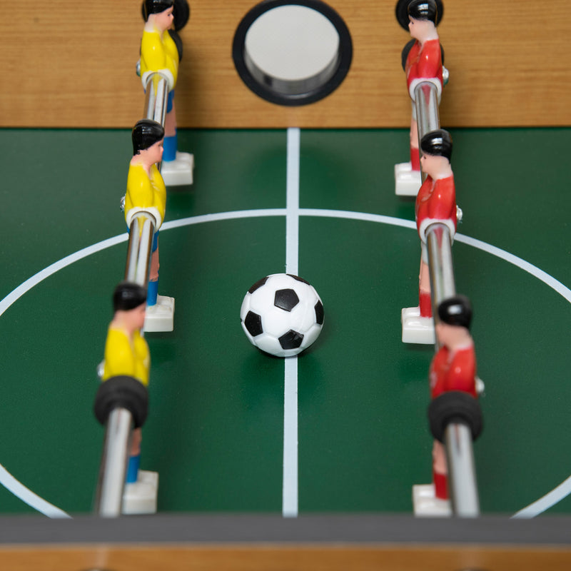 Matraquilho de Mesa para Crianças acima de 6 Anos Jogo de Mesa de Futbol de Madeira com 2 Bolas 6 Varas 2 Marcadores de Pontos 18 Jogadores 69x36,5x22cm Madeira