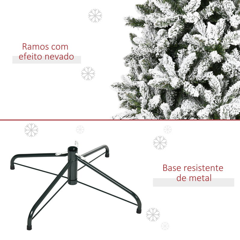 Árvore de Natal Artificial 255cm com Neve Ignífugo com 1300 Ramos Folhas de PVC Base Dobrável e Suporte Metálico Decoração de Natal para Interiores Verde