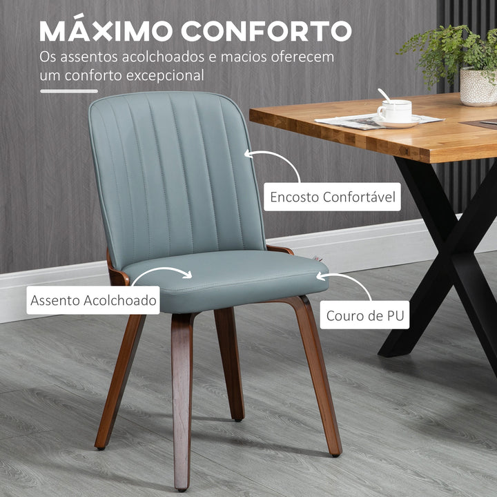 Conjunto de 2 Cadeiras de Sala de Jantar Modernas Cadeiras de Cozinha com Assentos Estofados em PU e Pés de Madeira Carga Máxima 120kg 47,5x55x85cm Cinza e Madeira