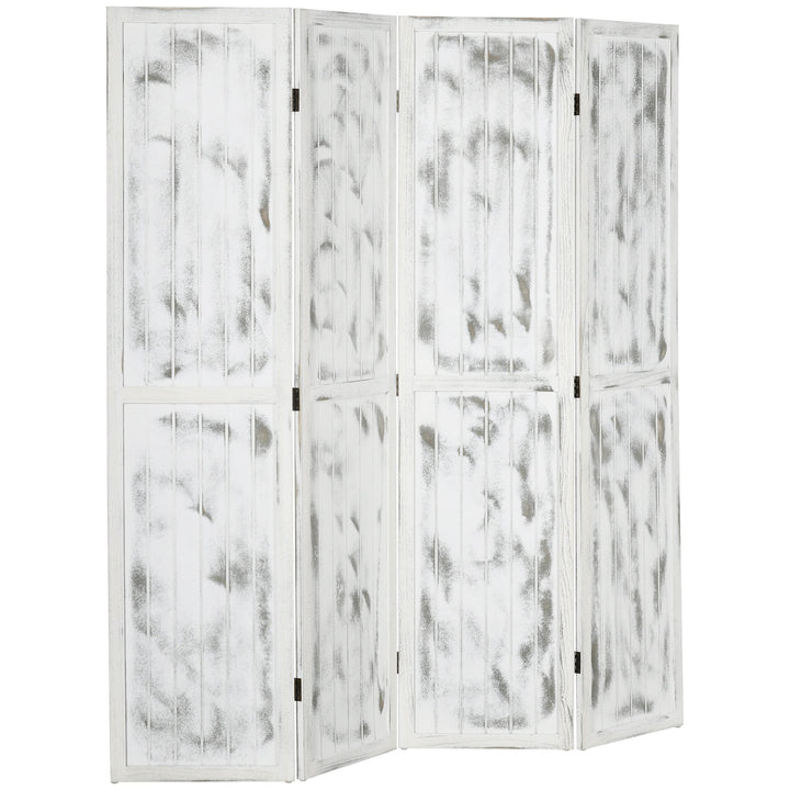 Biombo Dobrável de 4 Painéis Separador de Ambientes 160,5x170cm Divisória de Ambientes Decoração Elegante para Dormitórios Sala de Estar Cozinha Branco Rústico