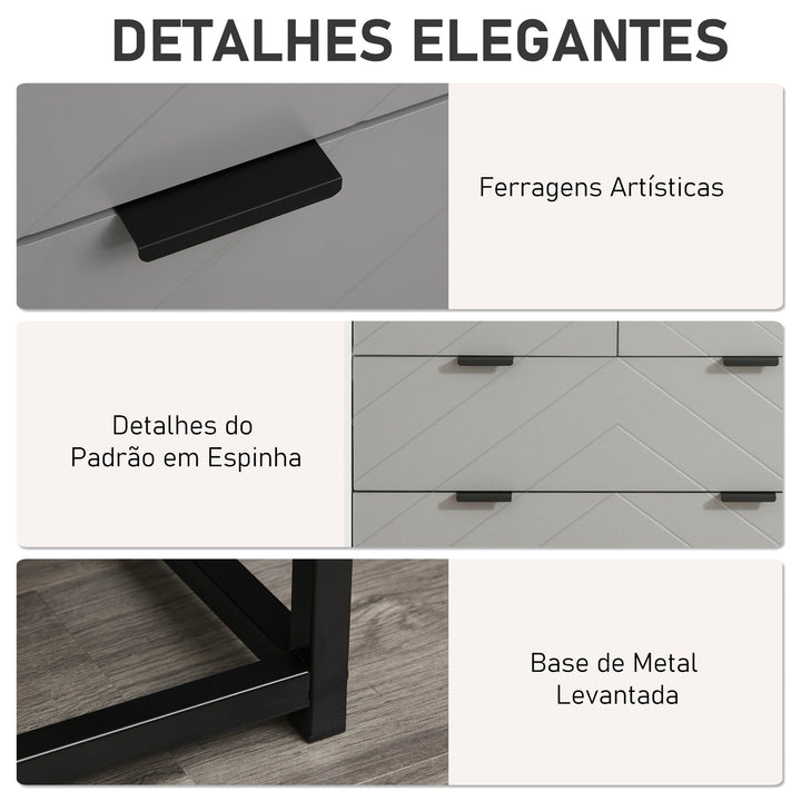 Cômoda tipo aparador com 4 gavetas base elevada e desenho anti derrapante 80x40x79 cm Branco Cinzento e Preto