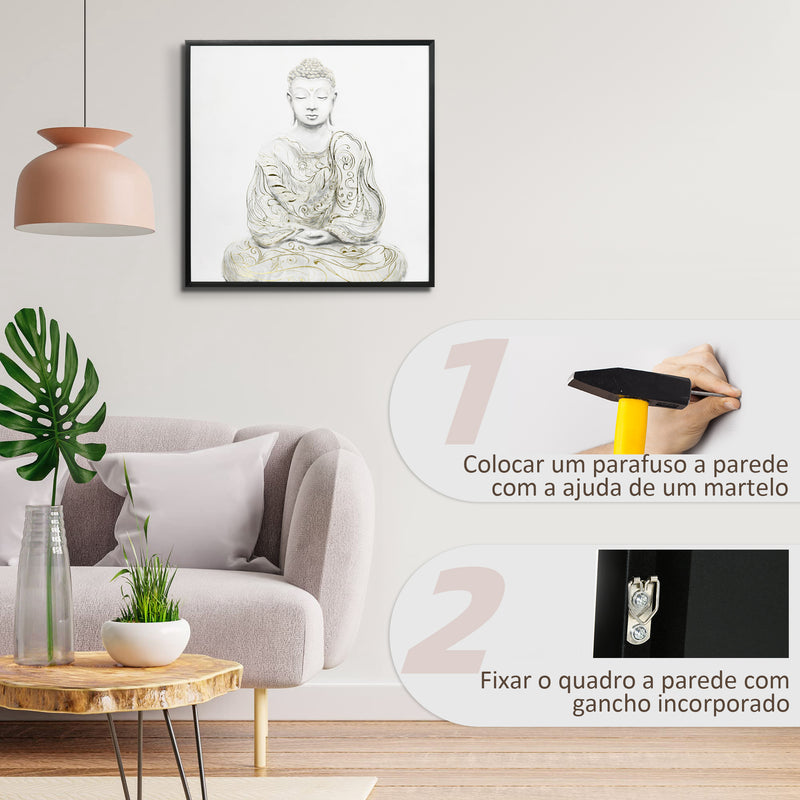 Pintura em Lona de Buda 83x83cm com Textura Dourada Impressão Artistica Quadro de Parede para Decoração em Dormitório Sala de Estar Cozinha Multicor