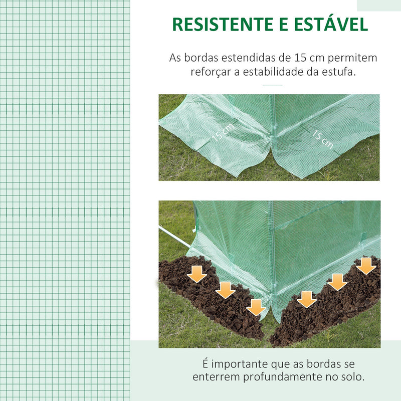 Cobertura de Estufa de Túnel 6x3x2m Cobertura de Substituição de Estufa Polietileno com 12 Janelas e Portas Enroláveis Proteção de Plantas para Jardim Verde