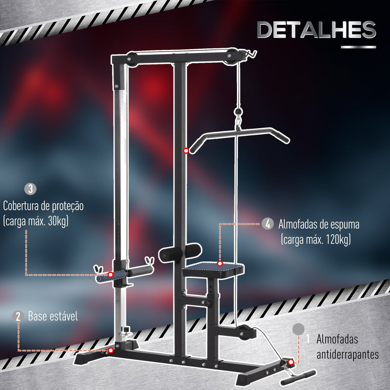 Máquina de Musculação Estação de Treinamento com Poleia e Assento Ajustável em Altura para Treinamento em Casa Academia Escritório Carga Máxima 100kg 107x120x190cm Preto