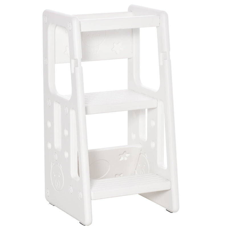 Torre de Aprendizagem para Crianças com Altura Ajustável em 3 Posições e Plataforma Antiderrapante para Cozinha Sala de Jantar Casa de Banho 47x47x90cm Branco