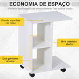 Mesa de Apoio para Sofá em forma de C com prateleiras e rodas para sala de estar e quarto 45x35x58 cm Branco