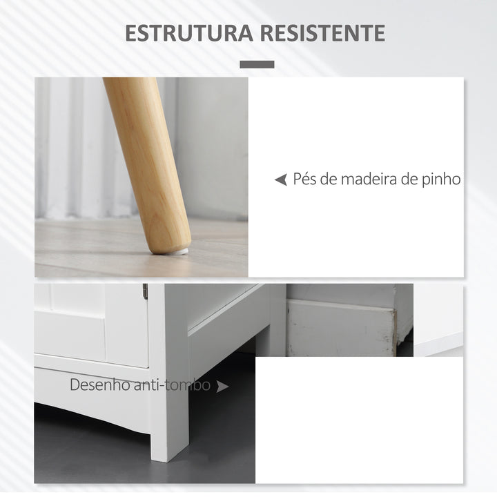 Aparador de Sala de Estar com 2 Portas e 1 Gaveta Aparador para Escritório Estúdio Dormitório Estilo Moderno Anti-Tombo 98x39x81,5cm Branco e Cinza