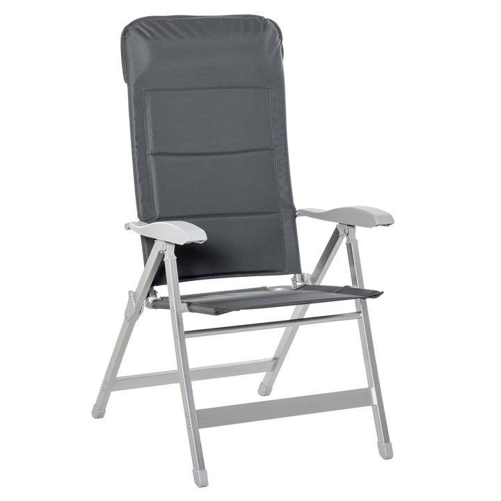 Cadeira de jardim dobrável de alumínio com encosto alto ajustável de 7 posições e encosto de cabeça acolchoado 75x61,5x114,5 cm cinza
