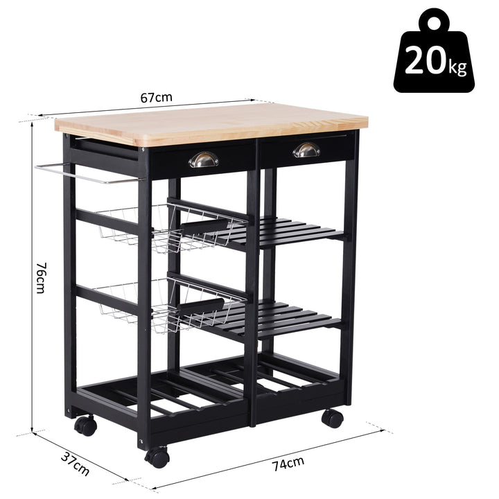 Carrinho de Cozinha com Rodinhas com Prateleira e Gaveta 74x37x76cm Preto