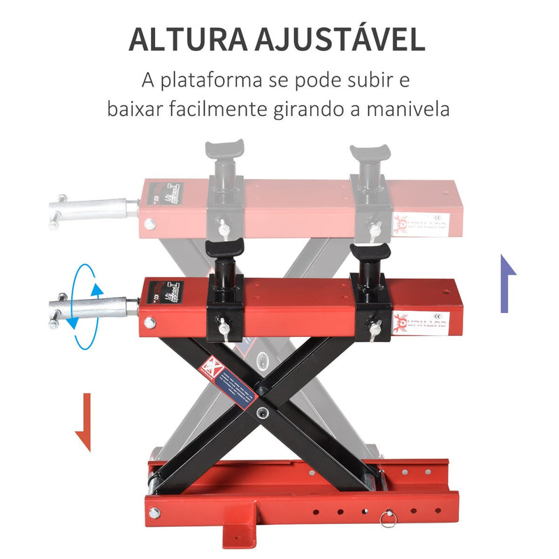 Plataforma Elevadora para Motocicletas com Altura Ajustável de 19-53cm Carga Máxima 500kg para Estacionar ou Reparar Oficina Garagem Preto e Vermelho